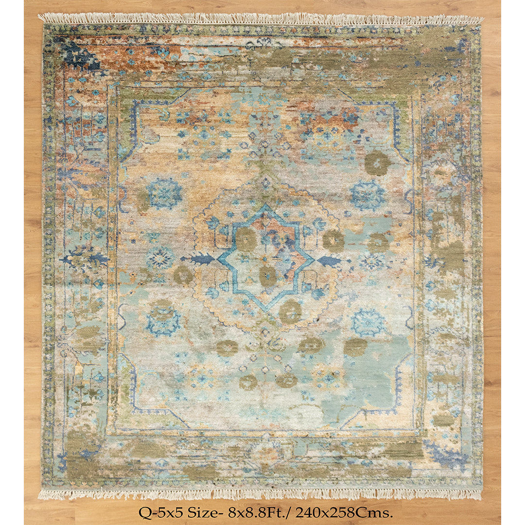 8x8.8Ft Medallion Traditional 100% Saree Silk Rug | Shritija Rugs | Rugs Online London